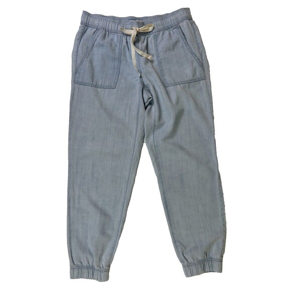 Ann Taylor LOFT Linen & Lyocell Drawstring Pants Cuffed Joggers Chambray Blue S - Picture 2 of 10